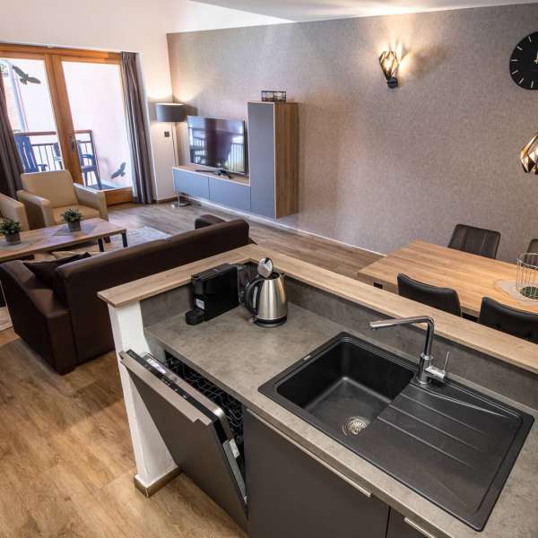 Apartmán typu 6C1 - obývací pokoj a kuchyň